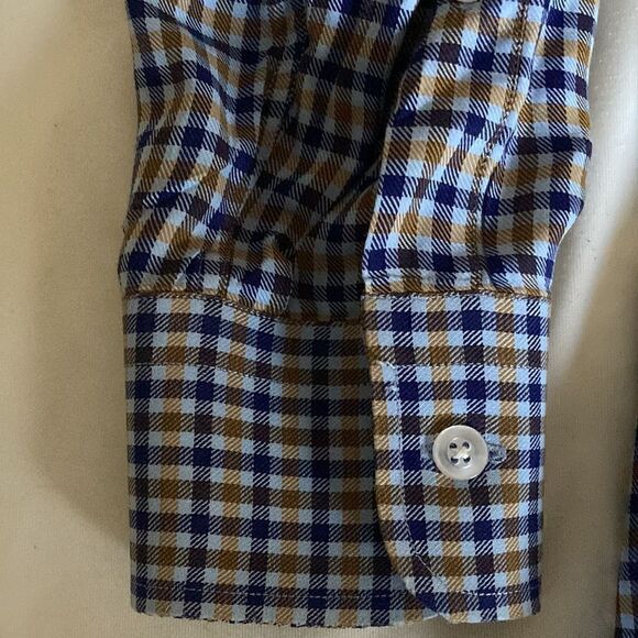 Paul & Shark NWOT Mens Blue & Brown Check shirt with Button Down Collar. Size L - Picture 3 of 5